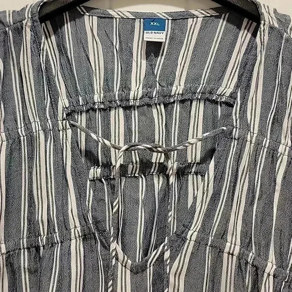 Old Navy Blue White Vertical Stripe Long Sleeve Blouse Size XXL - Picture 5 of 8